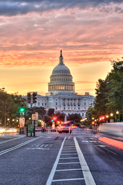 pennsylvania, avenue, washington, dc, sunrise, hdr, landscape, capitol, angela b. pan, abpan, photo, photography, long exposure