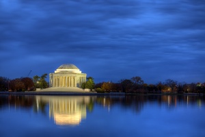 jefferson, memorial, sunrise, clouds, washington dc, reflection, tidal basin, trees,