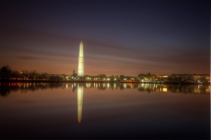 Washington Monument, dawn, sunrise, tidal basin, reflection, streaks, sky