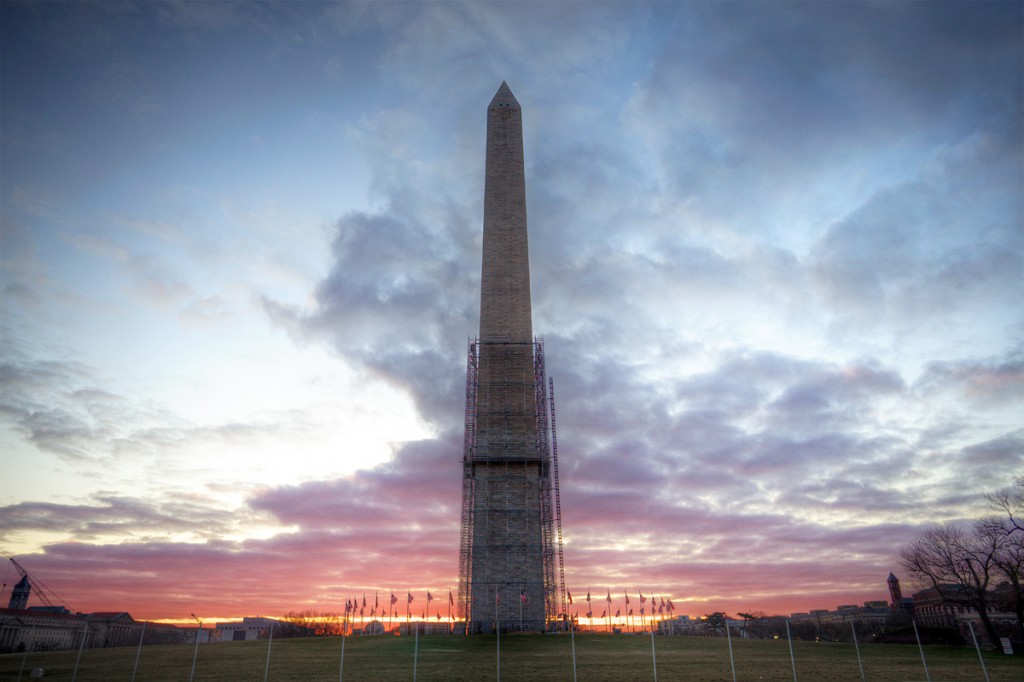 sunrise, clouds, washington monument, washington dc, capital, united states, usa, america, scaffolding
