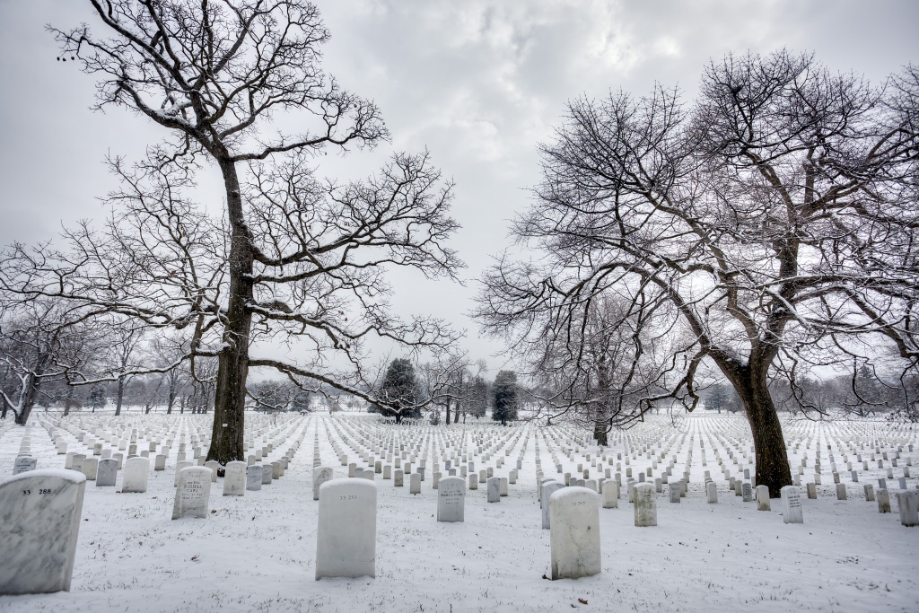 arlington national cemetery, snow, trees, winter, virginia, va, grave, hallowed ground, tombstones