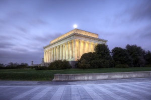lincoln, memorial, abraham lincoln, architecture, moon, washington dc, lines, sky, sunrise, washington dc