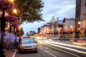georgetown, light trails, cars, buses, city bus, light, wisconsin, urban outfitters, washington dc, travel, traffic, cars,