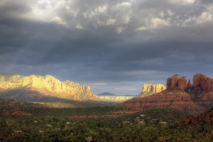 sedona, arizona, az, rain, red rocks, landscape, travel, color, blue, cathedral rock, bell rock