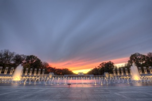 wwii, memorial, sunset, rays, clouds, memorial, lights, fountain, angela b pan, abpan, photography, washington dc, photo, hdr, reflection
