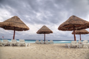 cancun, mexico, mx, beach, storm, clouds, umbrellas, chair, summer