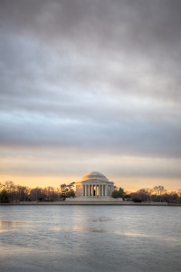 jefferson memorial, sunrise, early morning light, visit, washington dc, clouds, trees, tidal basin,