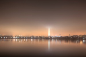washington monument, tidal basin, fog, weather, rain, color, washington dc, capital, united states, night