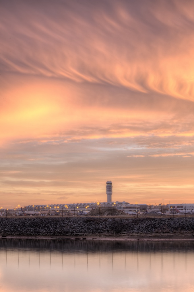 gravelly point park, alexandria, virginia, va, reagan national airport, dca, washington dc, sunset, clouds, reflection