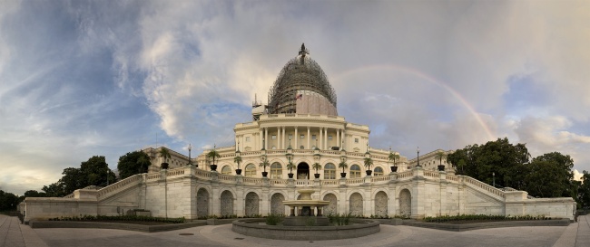 panoramic, panorama, capitol, us capitol, capital, government, construction, restoration, dome, sunset, rainbow, rain, weather, clouds, visit, architecture