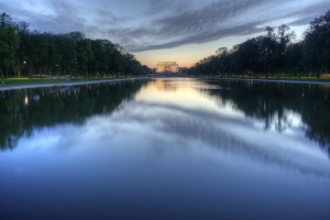 lincoln memorial, sunset, reflecting pool, clouds, washington dc
