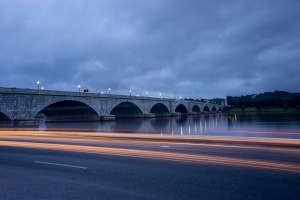 memorial bridge, arlington, virginia, va, light trails, washington dc, storm, visit, traffic, cars
