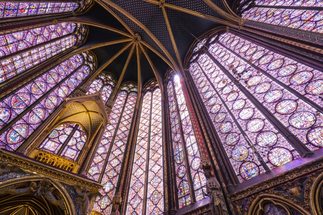Sainte-Chapelle, interior, stained glass, architecture, france, paris, lines, travel, europe