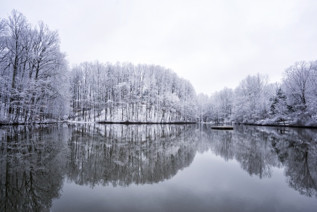 snow, lake, virginia, va, winter, weather, reflection, trees, sunrise, early morning, clouds, white