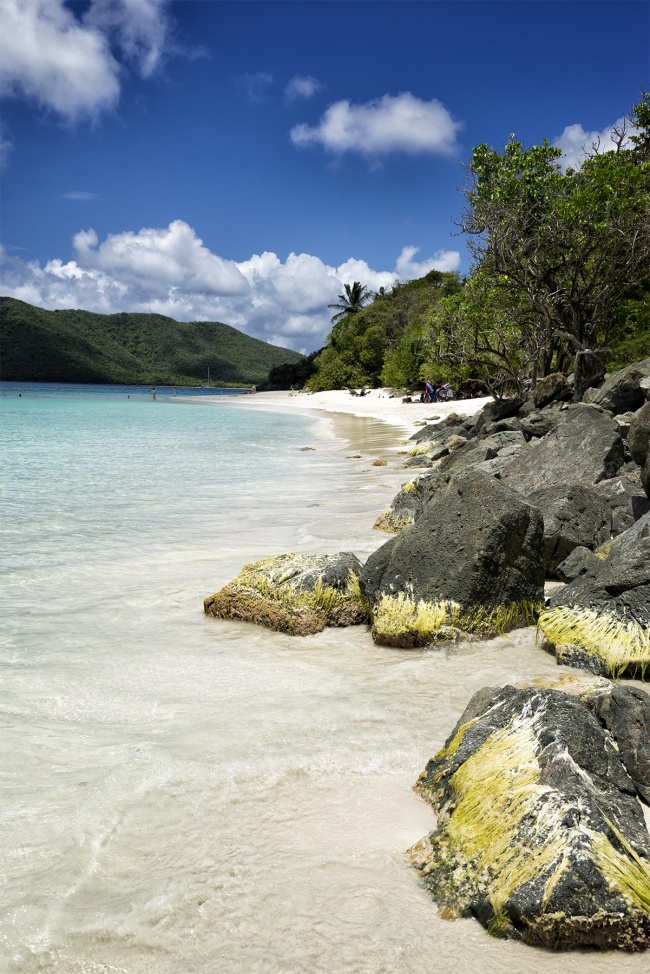 cinnamon bay, st john, cinnamon cay, rocks, beach, clear water, mountains, virgin islands, usvi, caribbean, island, clouds, visit, travel,