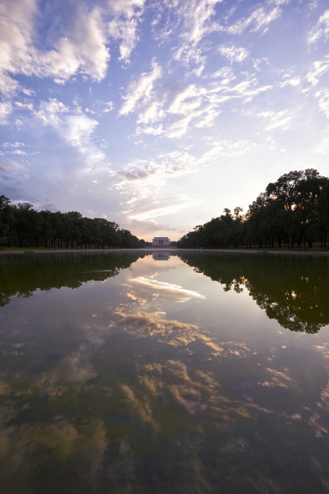 reflecting pool, reflection, clouds, after the storm, dc, sunset, lincoln memorial, washington dc, last night, visit, wwii,