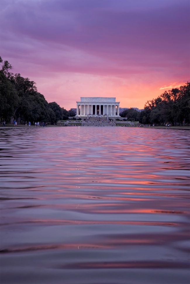 lincoln memorial reflecting pool, reflecting pool, washington dc, sunset, purple, pink, united states, lincoln memorial, national mall, water, parks, memorial sites, forrest gump