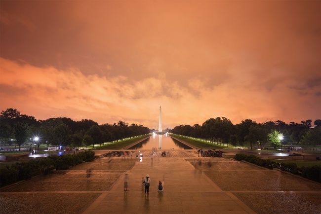 storm, washington dc, lincoln memorial, washington monument, weather, red, skies, reflecting pool, ominous, sunset, red skies, people, tourists