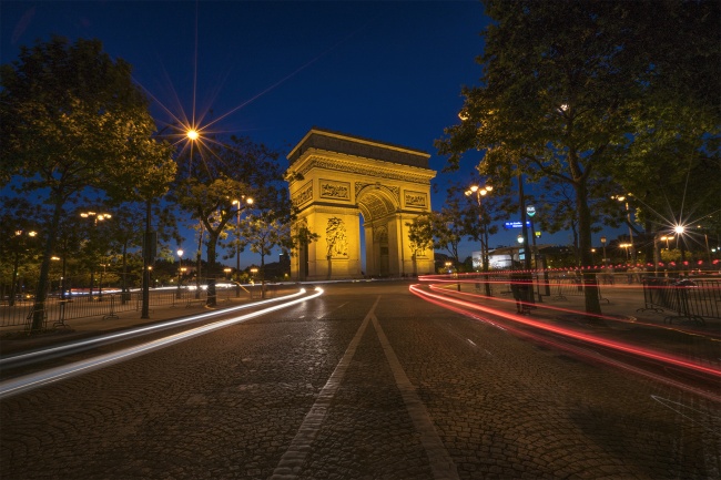 arc de triomphe paris, france, car trails, lights, night, france, europe, visit, travel, Place Charles de Gaulle, Champs-Élysées