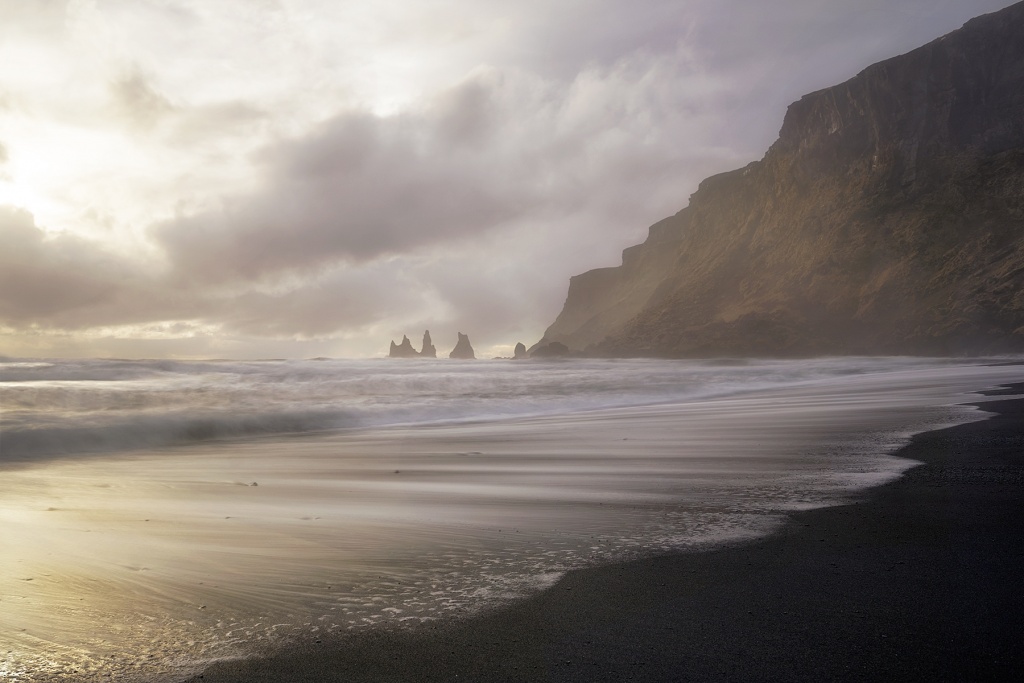 black sand beach, reynisfjara, vik, iceland, travel, europe, western europe, nordic, socks, waterproof, waves, how to dress, cold, beach,