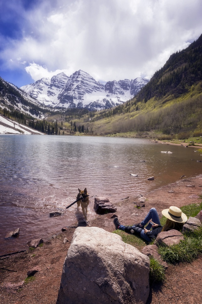 Maroon Bells, aspen, colorado, co, relaxing, emotion, feelings, snow capped, mountains, lake, maroon, lady, girl, dog, german shepherd, outdoors, photography, photo, co, elk mountains, maroon peak, north maroon peak, gunnison and ptkin county,