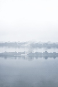 Jefferson Memorial, Tidal Basin, fog, foggy morning, long exposure, washington dc, reflection, early morning, experiment, montone, grey, spongebob,