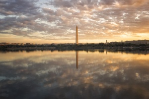 Washington Monument, Washington DC, sunrise, tidal basin, national mall, clouds, cool, warm, obelisk, George Washington, reflection, 2018 calendar