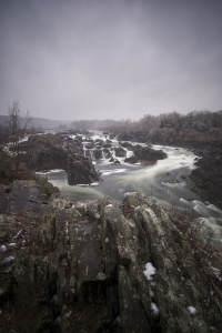 snow, winter, weather, grey skies, cloudy, great falls, park, virginia, high school, langley, mather gorge, potomac water, waterfall, rocks, landscape