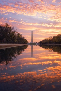 Washington DC, Reflecting Pool, sunrise, early morning, reflection, Lincoln Memorial, Vietnam Veterans Memorial, national mall, clouds, sky, Washington Monument, US Capitol building, Nations capitol, photo, composition, northwest, DC,