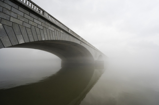 fog, winter, rain, arlington memorial bridge, architecture, landscape, virginia, washington dc, memorials, monuments,