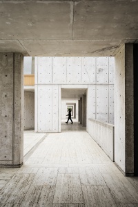 Salk Institute, La Jolla, San Diego, california, west coast, so cal, biological studies, scientific research, architecture, must see, visit, travel, hallway, orange tree,