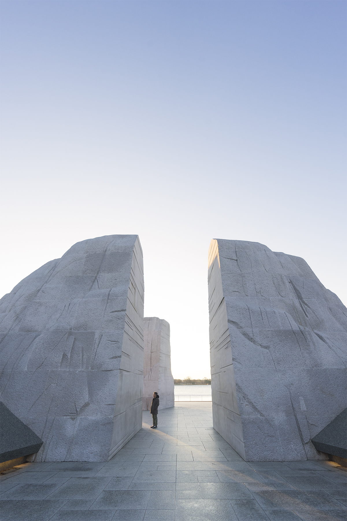 martin luther king jr memorial, washington dc, tidal basin, national mall, cold, winter, light, blue, early morning, east potmac park, mlk jr, memorial, dc, visit, travel