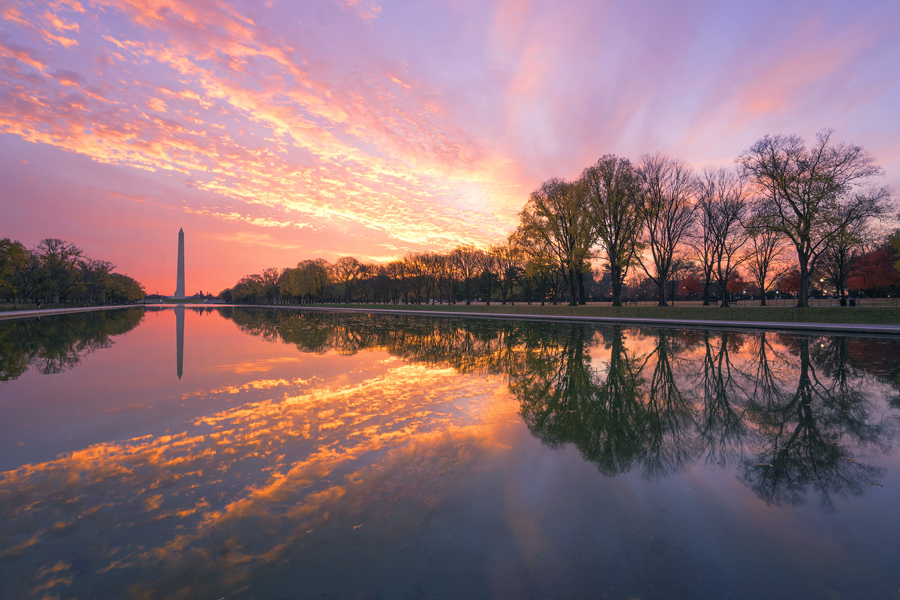 America's Best Sunrises and Sunsets, budgettravel, blog, sunrise, sunset, washington dc, washington monument, reflecting pool, clouds, reflection, national mall, east coast, feature, camera settings, travel