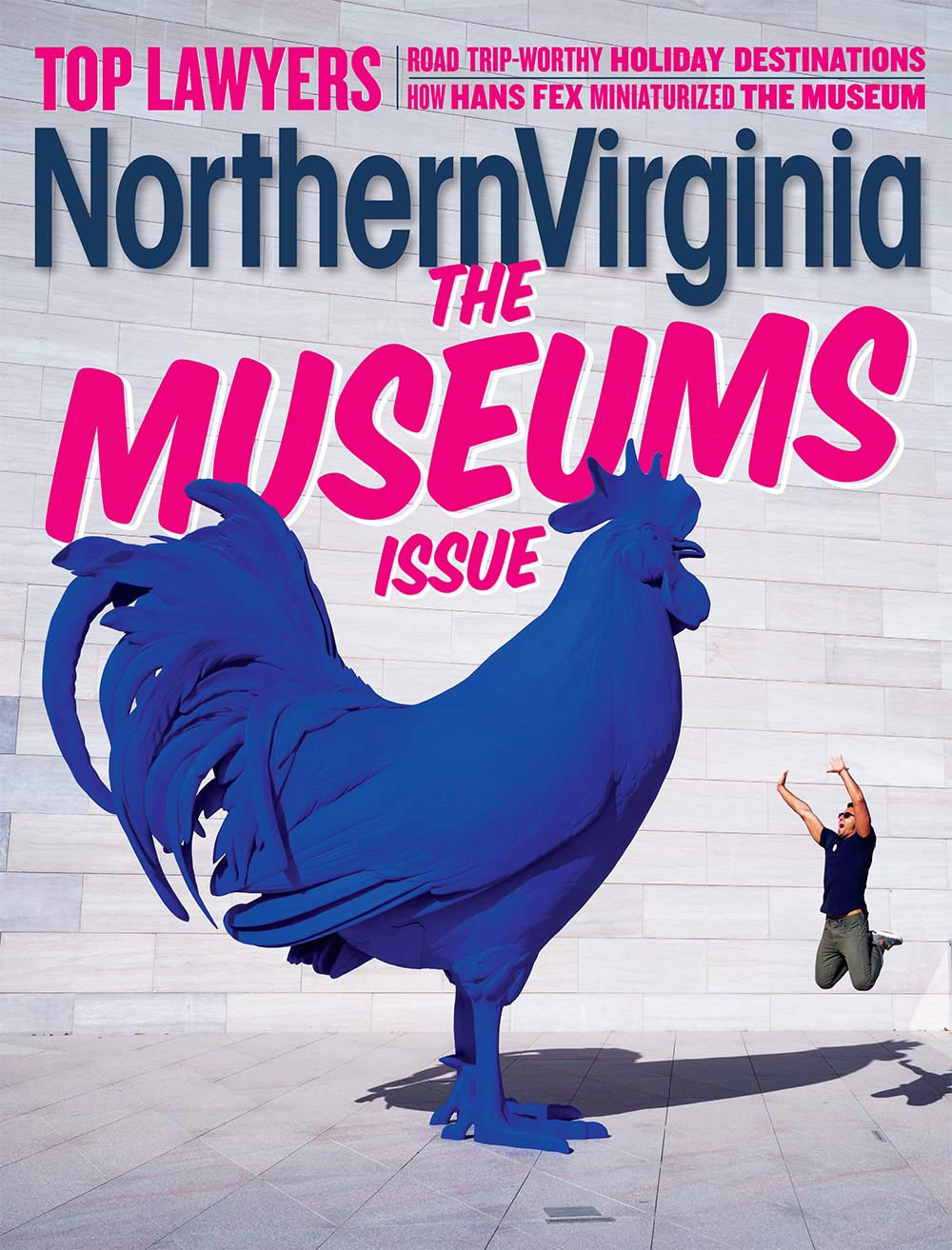 Northern Virginia Magazine December 2019, museum guide, washington dc, national gallery of art, nga, Katharina Frithsch's Hahn/Cock, blue rooster, rooftop, museums,