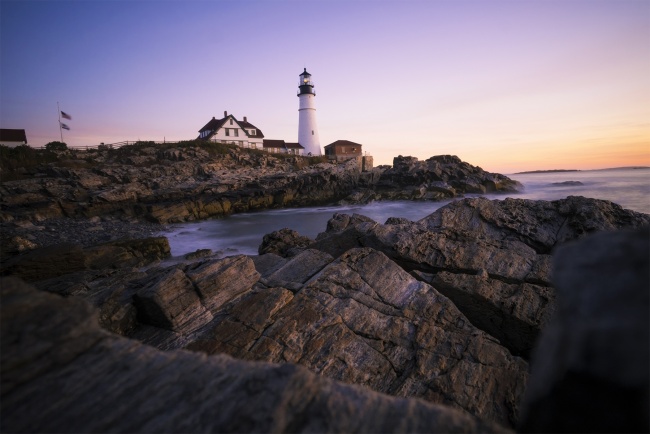 portland head lighthouse, portland, maine, me, lobster rolls, northeast, travel, fall foliage, landscape, early morning,