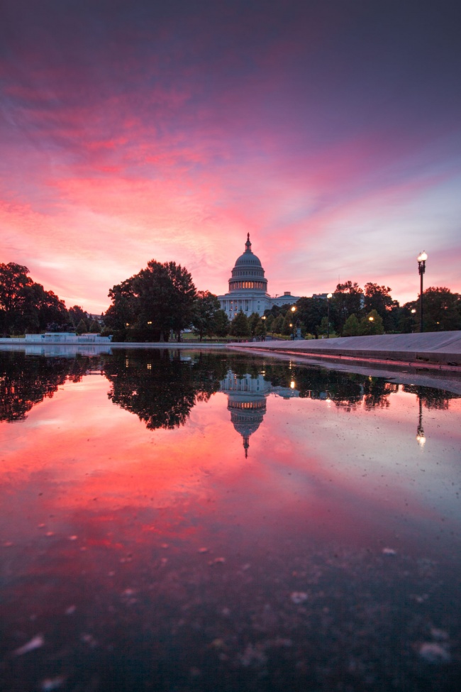 washington dc, us capitol, capitol building, reflecting pool, sunrise, reflection, capitol hill, west end,