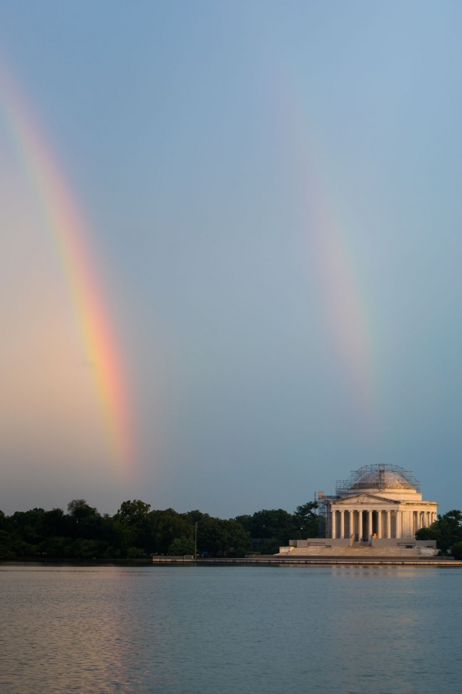 washington dc, double rainbows, storms, thunder, lightning, washington dc, national mall, tidal basin, jefferson memorial, storm,