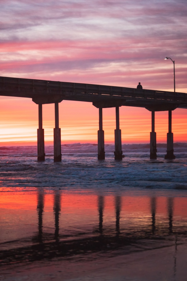 ocean beach, san diego, california, sunset, pier, reflection, pacific ocean, ob, socal