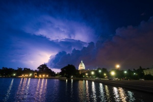 united states, capitol building, storm clouds, lightning, night photography, capitol hill, weather, purple skies, blue hour