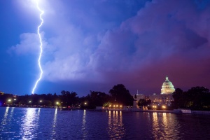 washington dc, united states capitol, reflecting pool, storm, weather, lightning, sunset, night, capitol hill