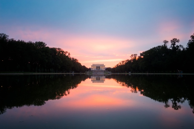 lincoln memorial, washington dc, national mall, reflecting pool, sunset, trees, tourists, visitors, reflection, summer, storms