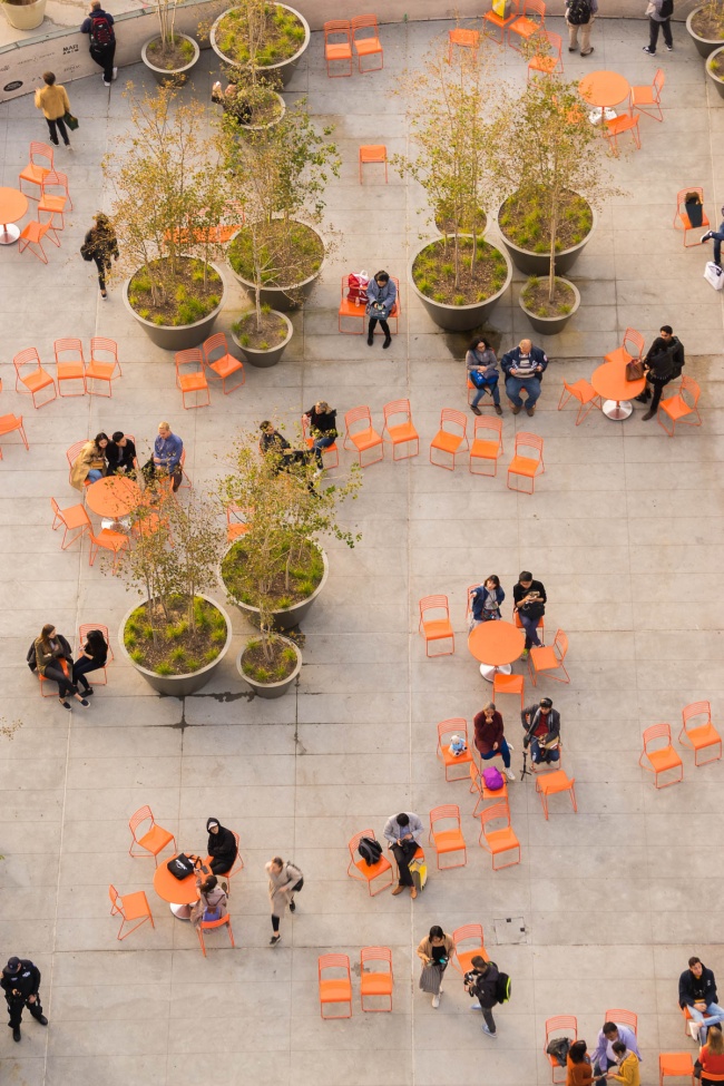 vessel, nyc, new york, hudson yards, honeycomb, blue, blue hour, sunset, tickets, ticket prices, architecture, new york, big apple, overhead shot, chairs, tables