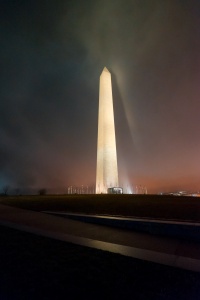 washington monument, washington dc, national mall, shadow, night shadow, fog shadow, lights, evening, national park service, obelisk, night photography