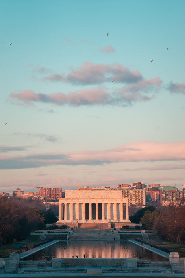 lincoln memorial, washington dc, washington monument, reflecting pool, sunrise, early morning, columns, architecture, national mall, nw, memorial parks, president lincoln