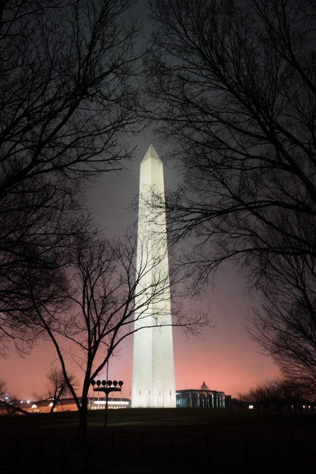 washington monument, washington dc, national mall, shadow, night shadow, fog shadow, lights, evening, national park service, obelisk, night photography