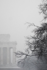 reflecting pool, path, walkway, trees, depth, lincoln memoria