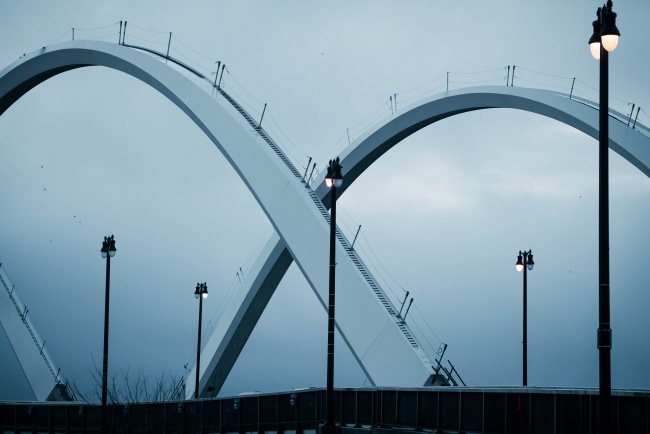 FREDERICK DOUGLASS MEMORIAL BRIDGE, navy yard, waterfront, washington dc, prince george, maryland, new bridge, arches, architecture, reflection